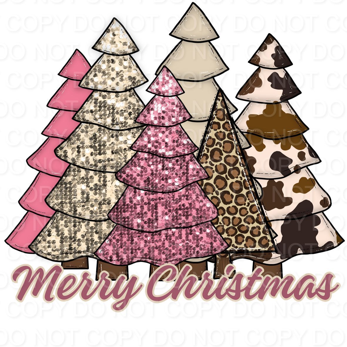 Merry Christmas Pink and Animal Print Trees (Direct To Film)