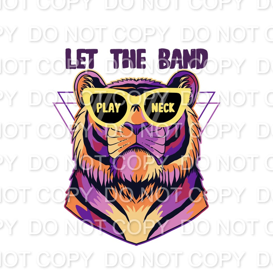 Watercolor Purple & Yellow Tiger Head Let the Band Play Neck (Direct To Film)