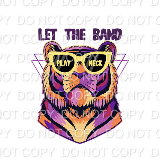 Watercolor Purple & Yellow Tiger Head Let the Band Play Neck (Sublimation)