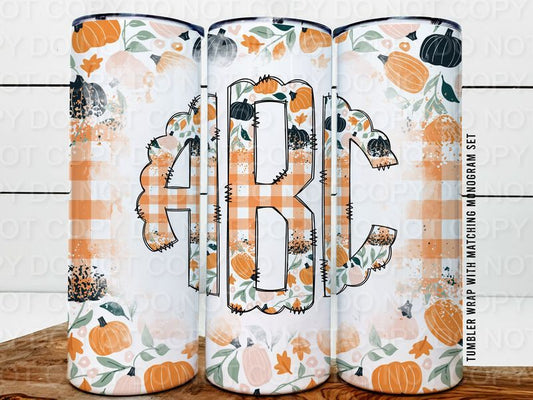 Fall Plaid and Pumpkins with Monogram (Sublimation Tumbler Wrap)