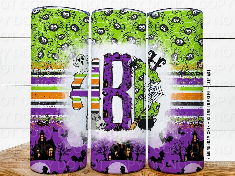 Spooky Stripes Halloween with Monogram (Sublimation Tumbler Wrap)