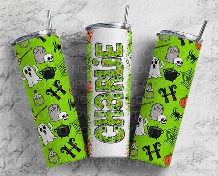 Lime Spooky Halloween with Name (Sublimation Tumbler Wrap)