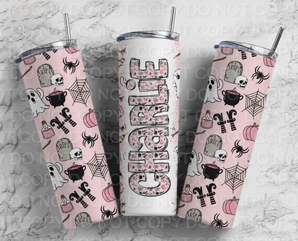 Pink Spooky Halloween with Name (Sublimation Tumbler Wrap)