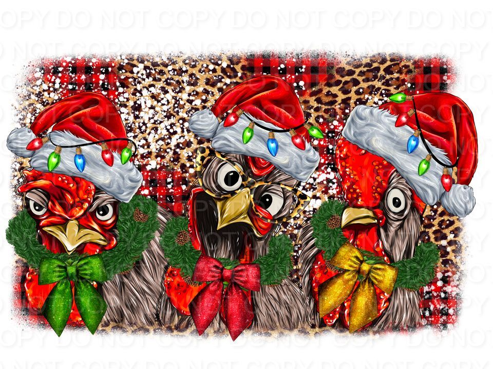 Christmas Chicken Trio with leopard background (Direct To Film)