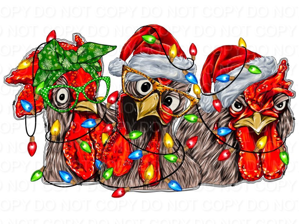 Christmas Chicken Trio without background (Direct To Film)