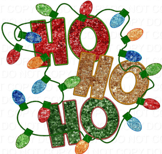 Ho Ho Ho with string of lights Faux Sequins (Direct To Film)