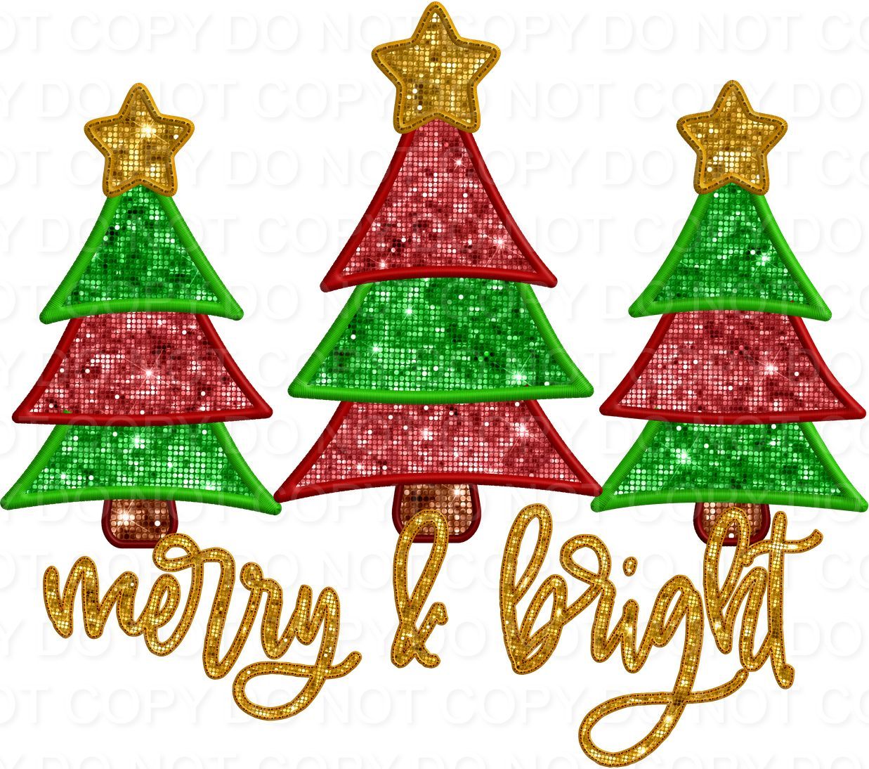 Merry & Bright with Red and Green Trees Faux Sequins (Direct To Film)