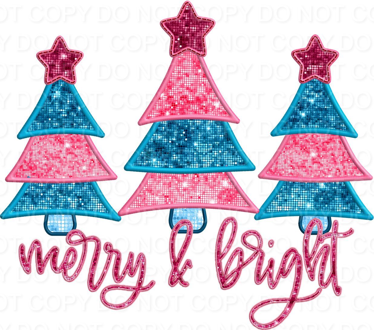 Merry & Bright with Pink and Blue Trees Faux Sequins (Direct To Film)