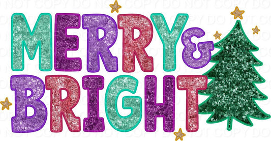 Merry & Bright Multi Color with Tree Faux Sequins (Direct To Film)