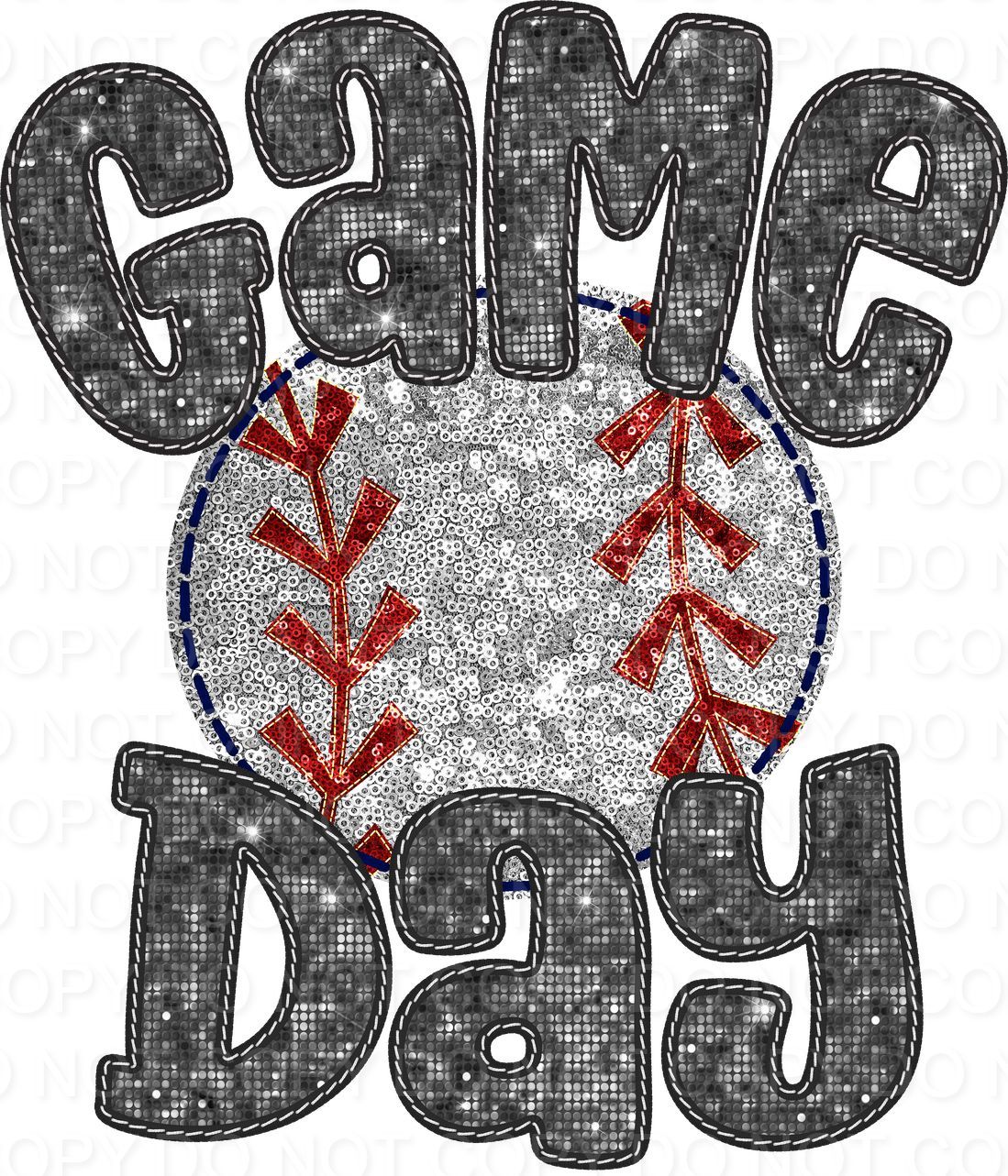 Faux Sequin Bubble Font Game Day with Baseball (Direct To Film)