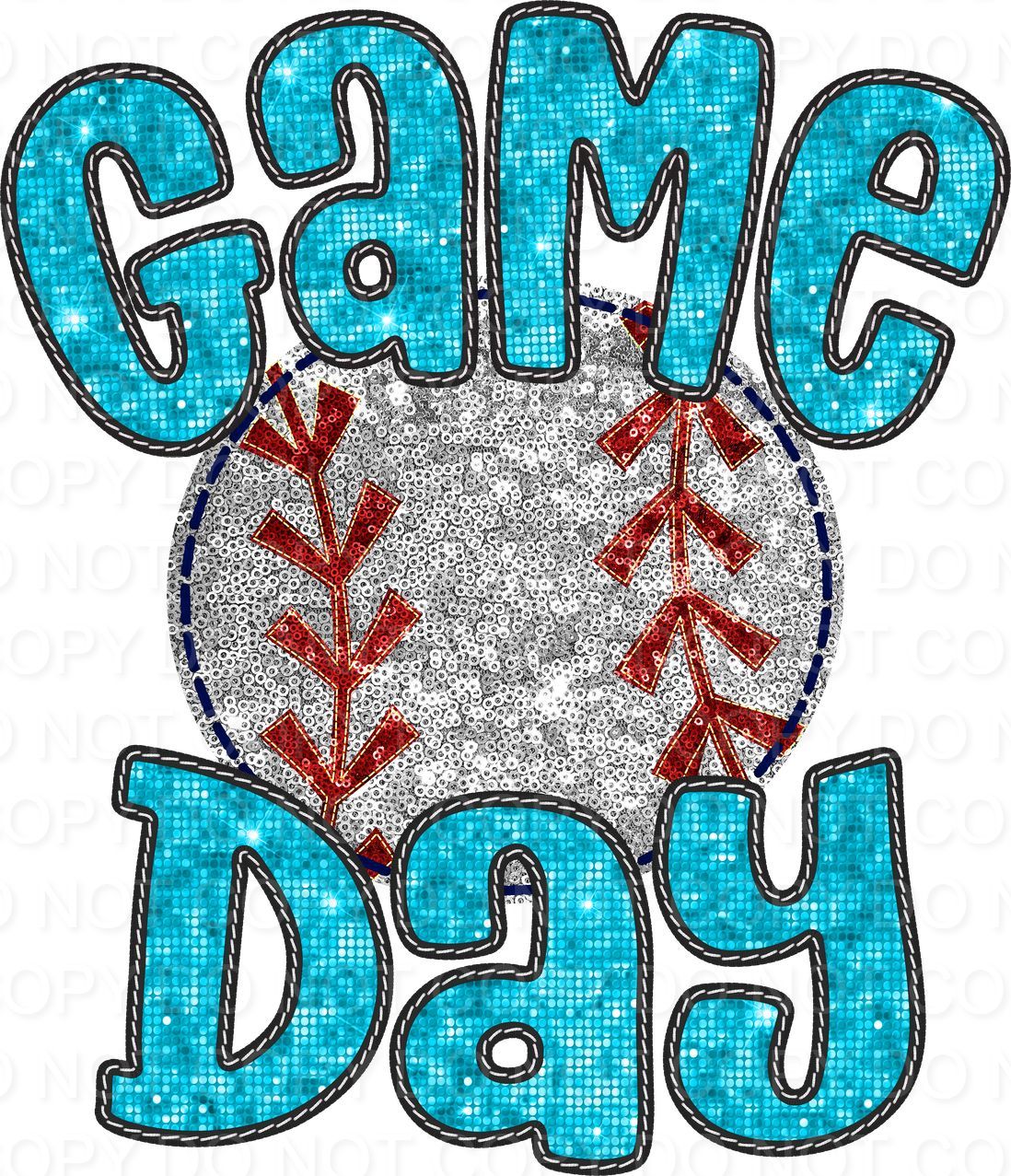 Faux Sequin Bubble Font Game Day with Baseball (Direct To Film)