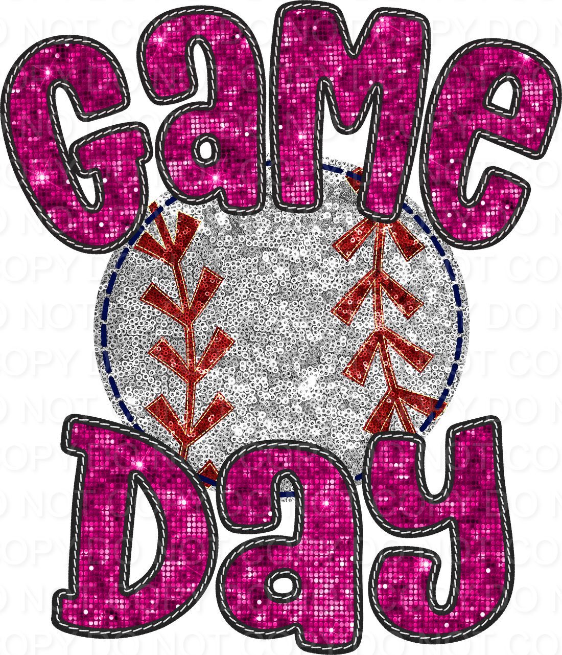 Faux Sequin Bubble Font Game Day with Baseball (Direct To Film)