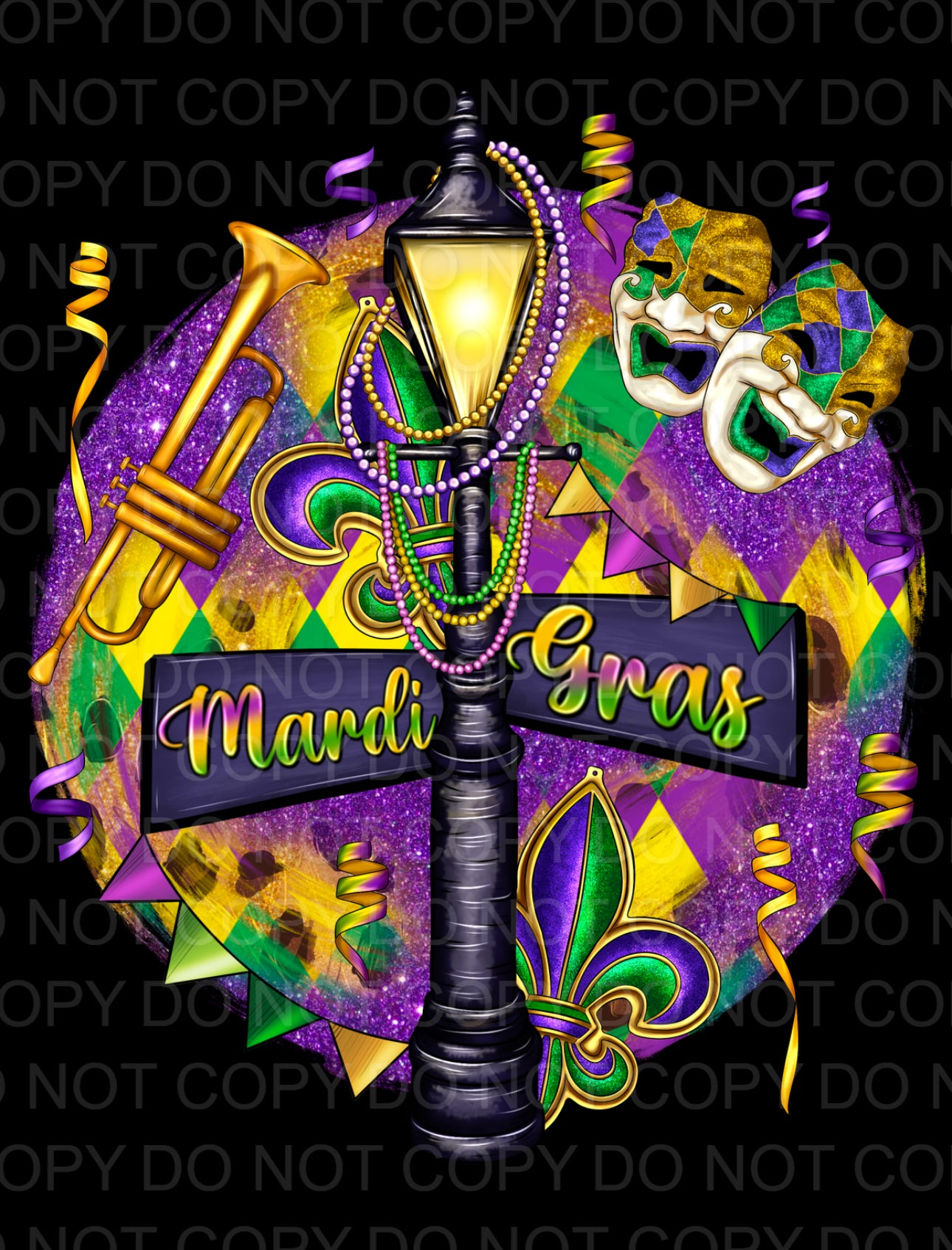 Mardi Gras Glitter circle with lamp post (Direct To Film)