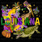 Louisiana Mardi Gras colors with pelican and alligator (Direct To Film)