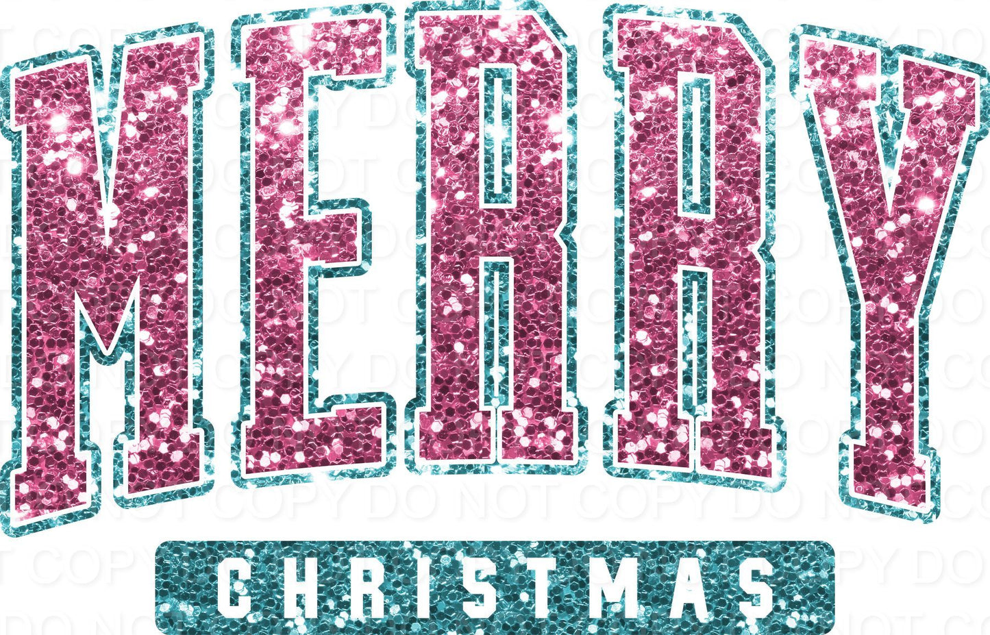 Merry Christmas Pink and Blue Faux Glitter (Direct To Film)