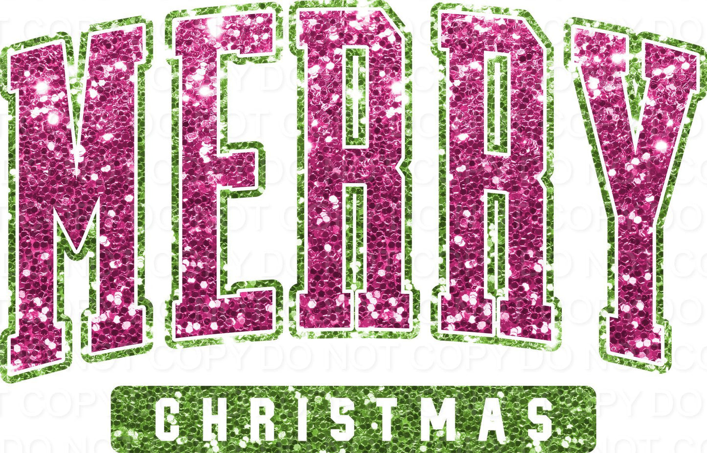 Merry Christmas Pink and Lime Faux Glitter (Direct To Film)