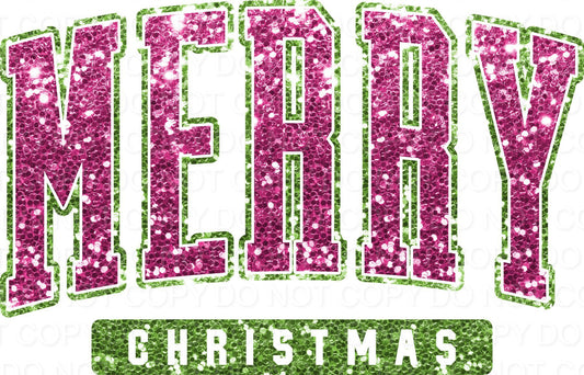 Merry Christmas Pink and Lime Faux Glitter (Direct To Film)