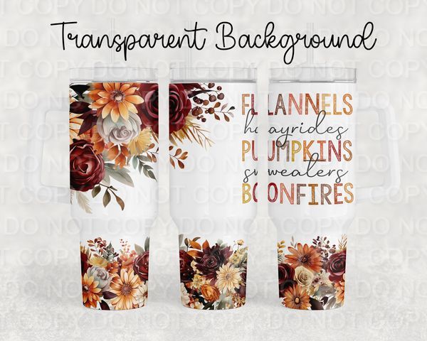 Fall Things with Fall Colored Flowers (40 oz Quencher only) (Sublimation Tumbler Wrap)