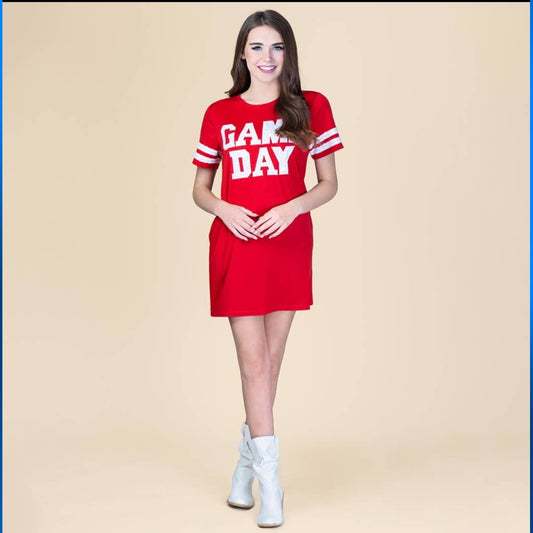 Red Game Day Sequin T-Shirt Dress w/ Pockets