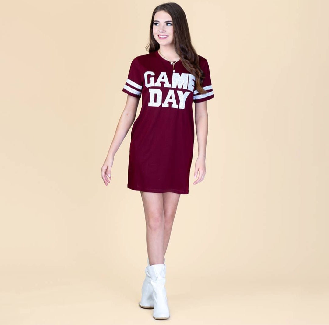 Maroon Game Day Sequin T-Shirt Dress w/ Pockets