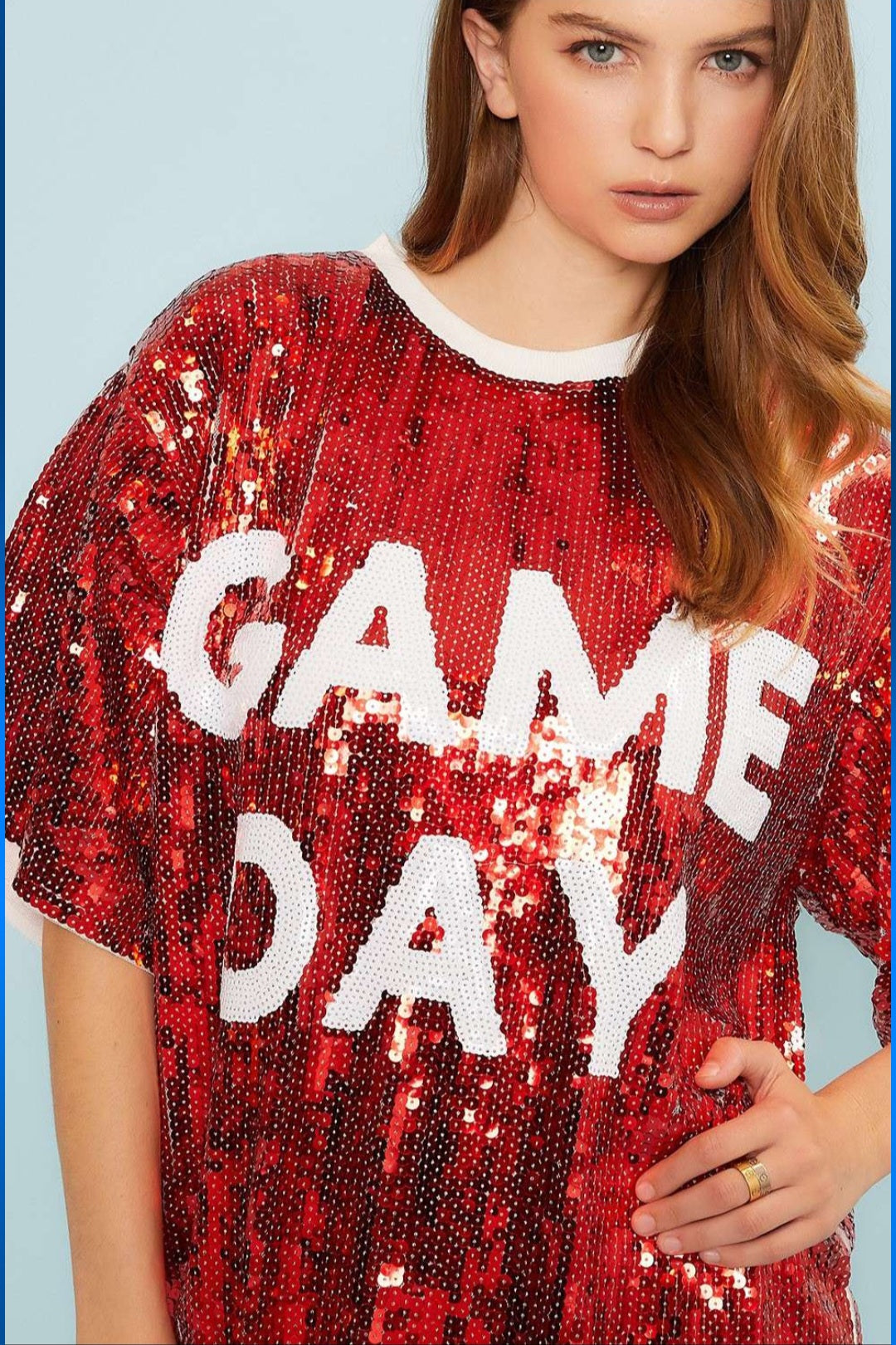 Red & White Game Day Sequin Tunic Top