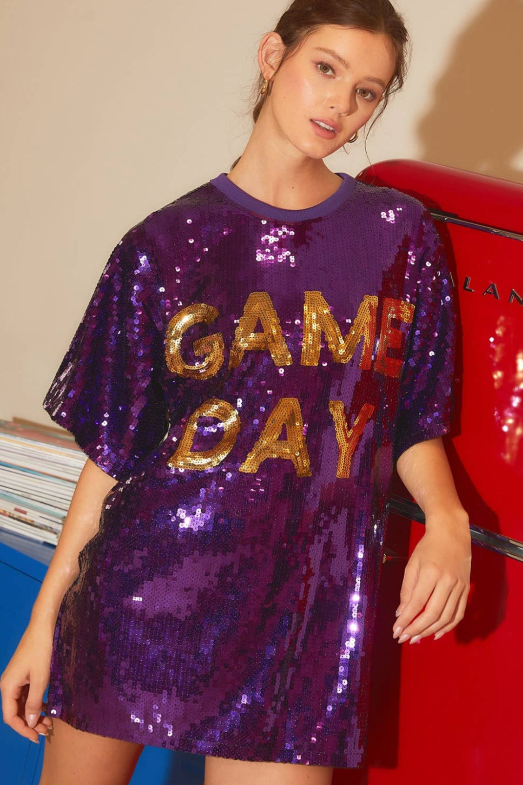 Purple & Gold Game Day Sequin Tunic Top