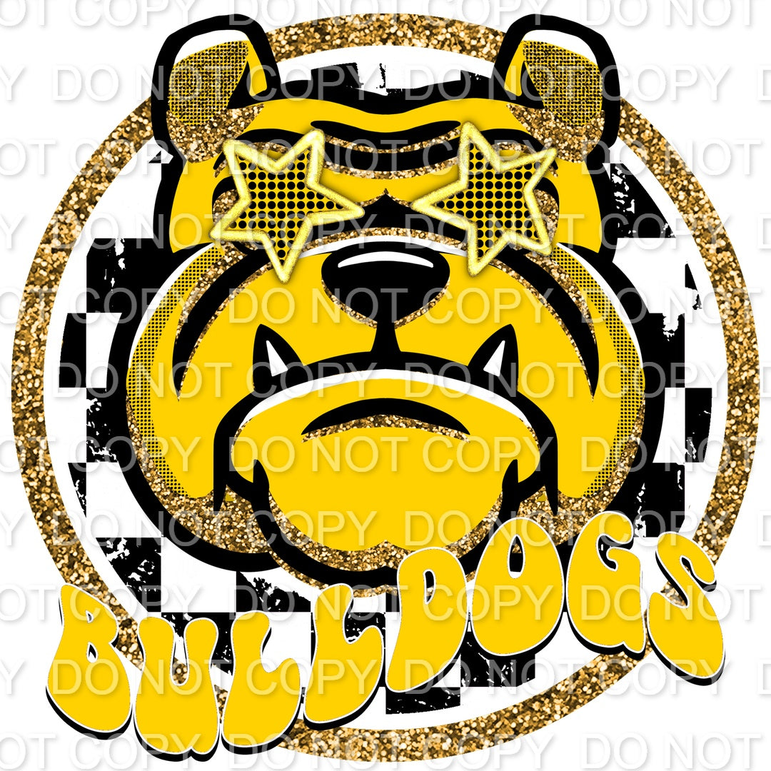 Yellow Bulldogs Preppy Mascot Checkered(Direct To Film)