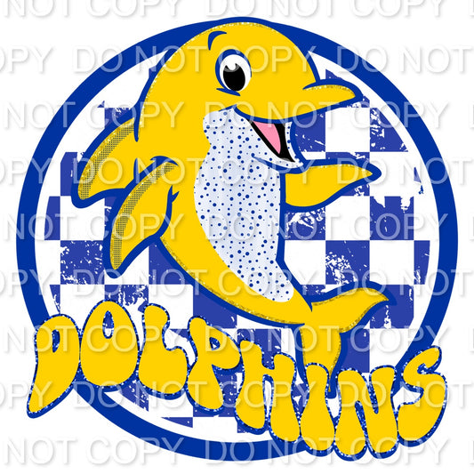 Royal & Yellow Dolphins Preppy Mascot Checkered(Direct To Film)