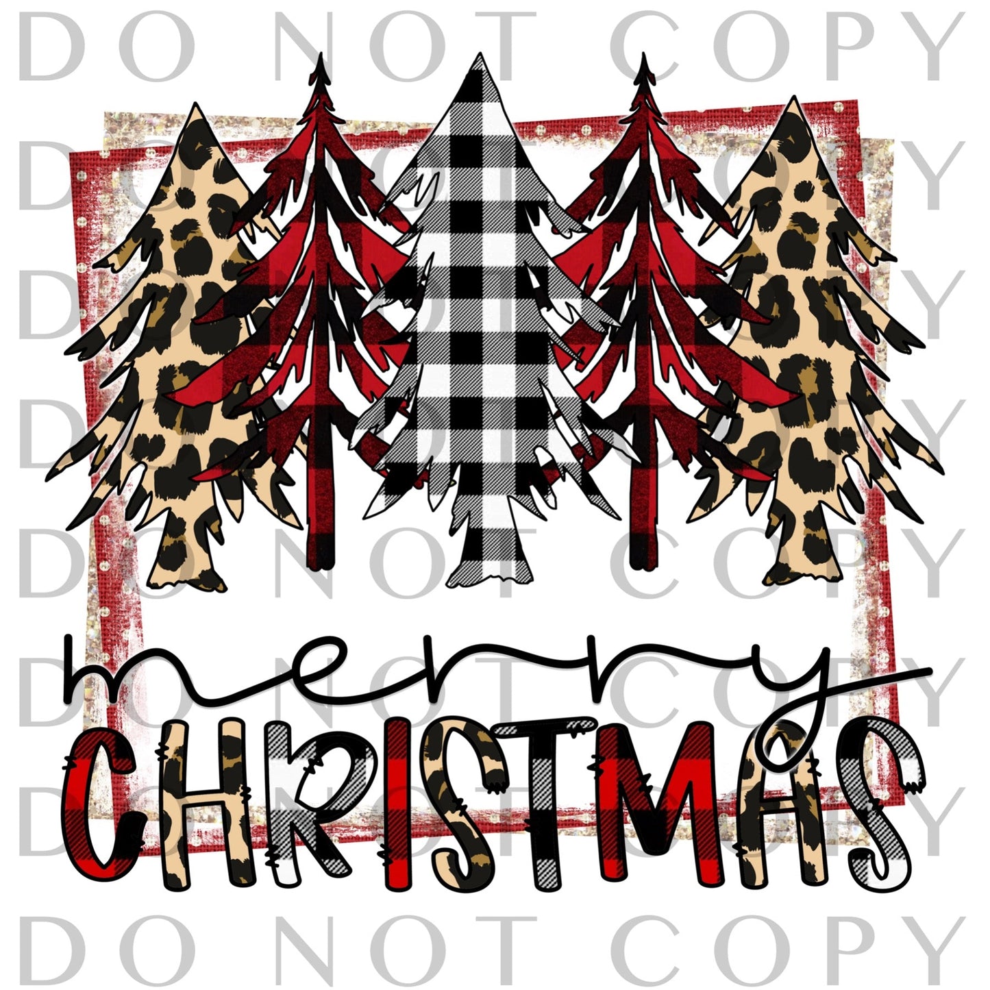 Merry Christmas Leopard and Plaid Trees Full Color (Adult)