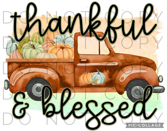 Thankful & Blessed truck with pumpkins (Sublimation)