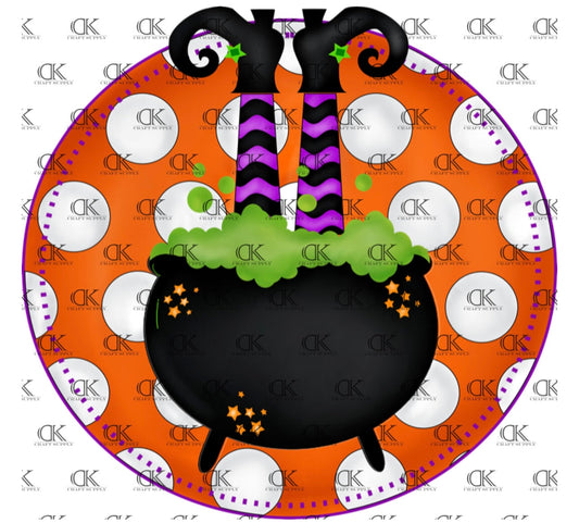 Witch Cauldron with Orange Polk a Dot Background (Sublimation)