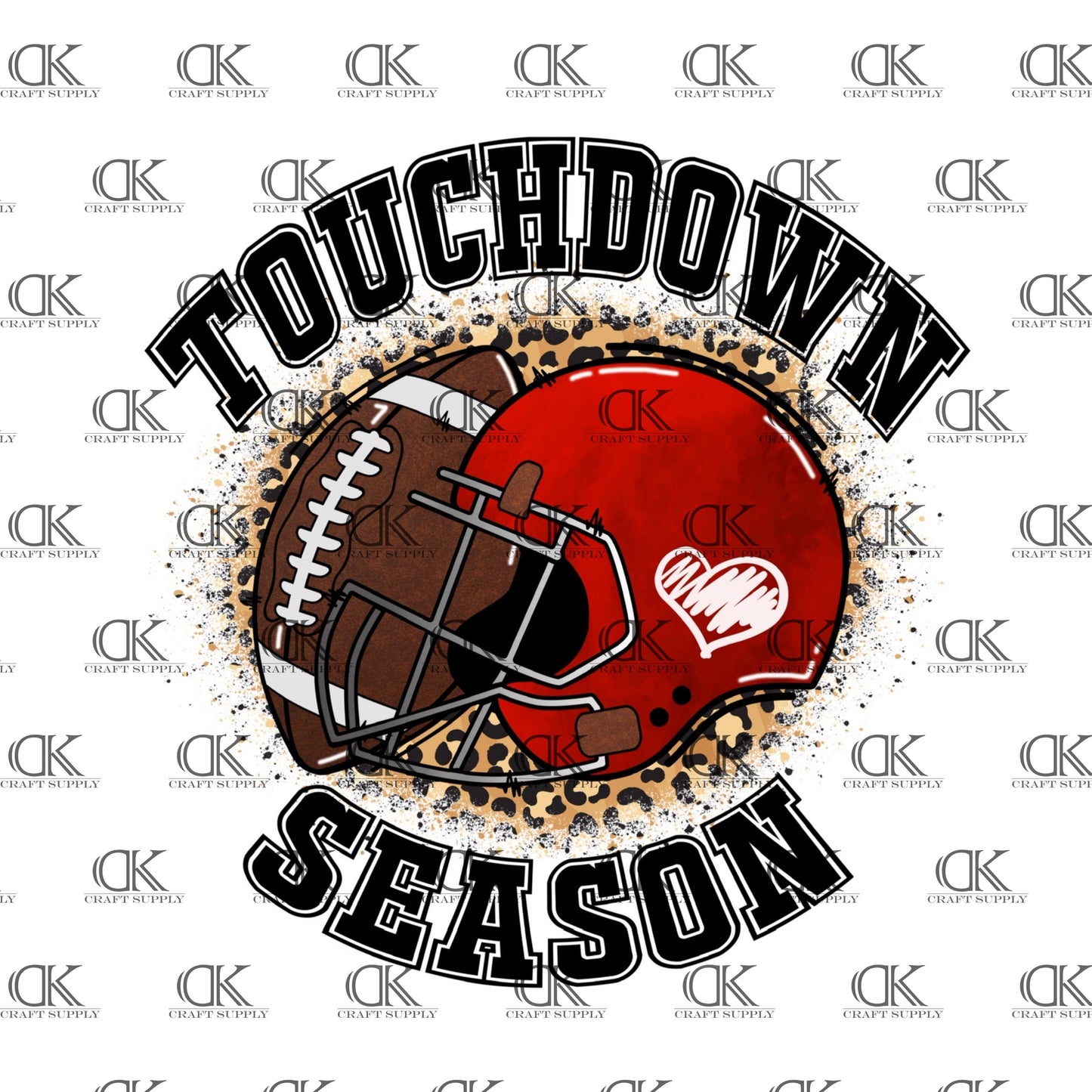 Touchdown Season Leopard background with football and red helmet(Sublimation)