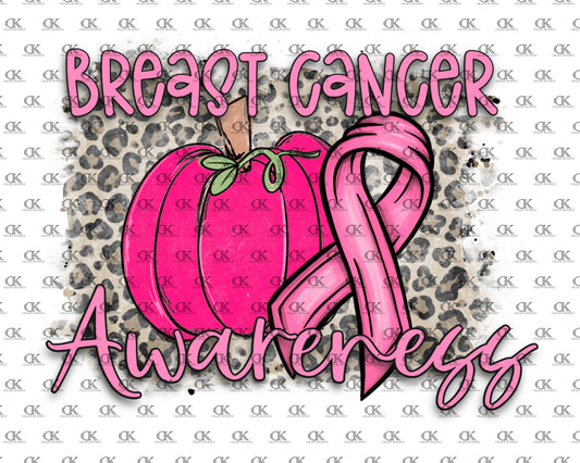 Breast Cancer Awareness with pumpkin, ribbon and leopard background(Sublimation)