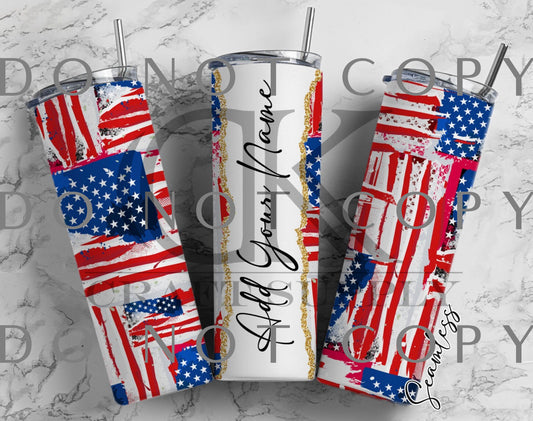 Split Patriotic Flags with Name Tumbler Wrap