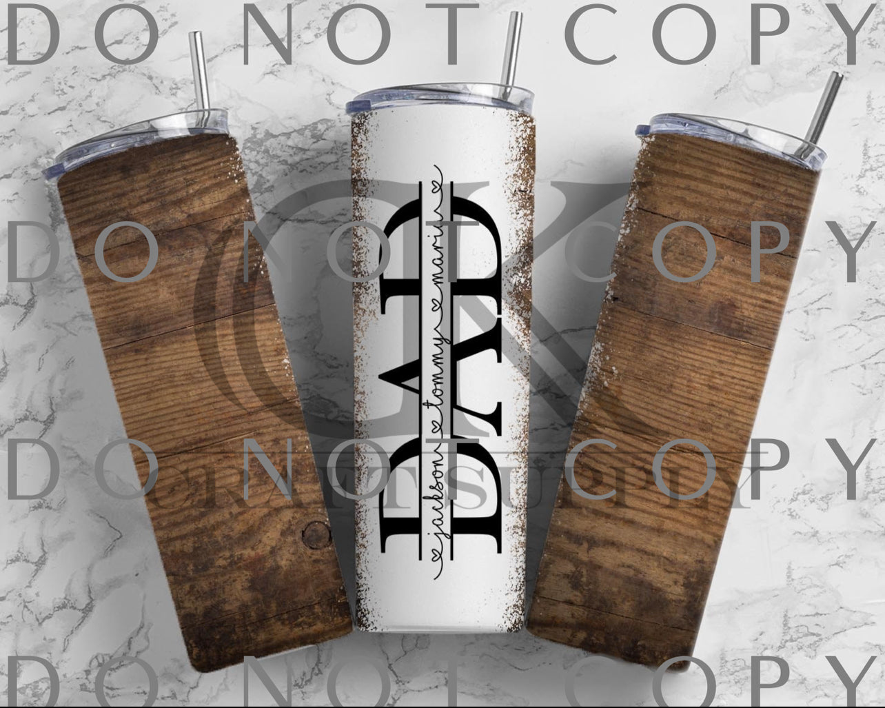 Wood Grain Split Dad with Childrens’ Name Tumbler Wrap