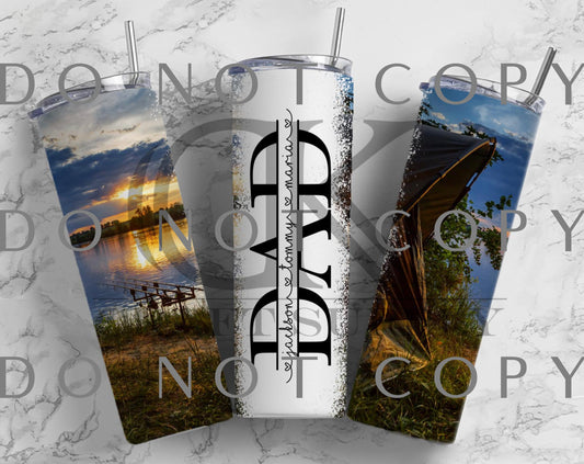 Split DAD Camping Sunset with Childrens’ Names (Sublimation Tumbler Wrap)