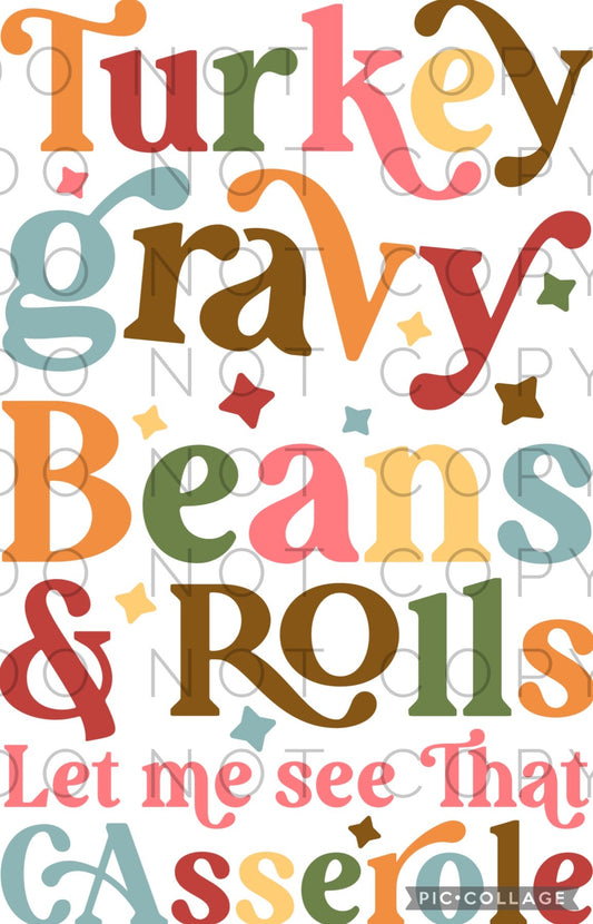 Turkey Gravy Beans and Rolls multicolored with stars (Sublimation)