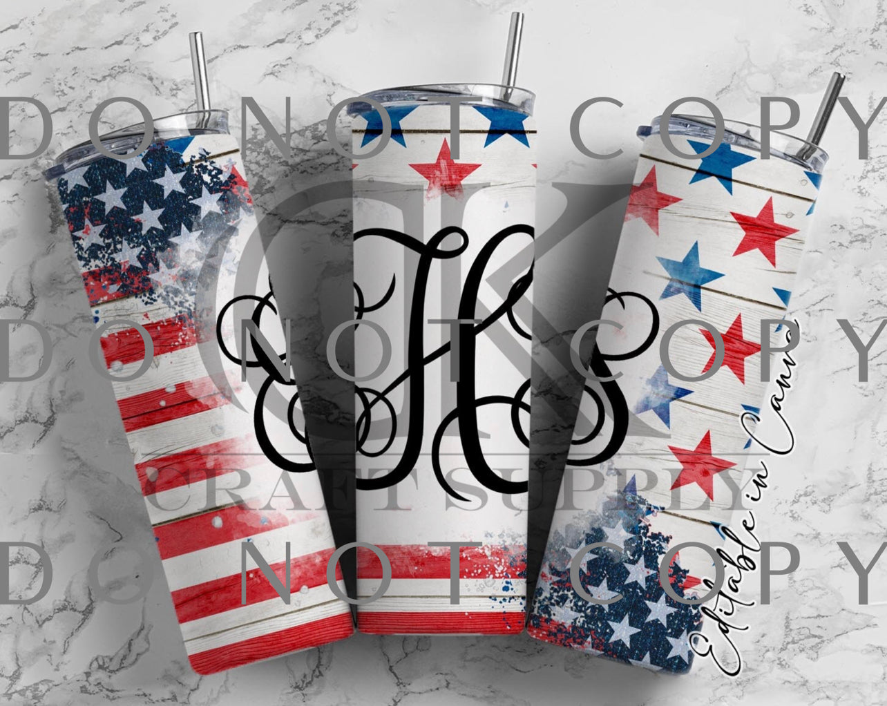 Patriotic with Monogram (Sublimation Tumbler Wrap)