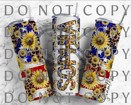 Split Patriotic & Sunflowers with Name Tumbler Wrap