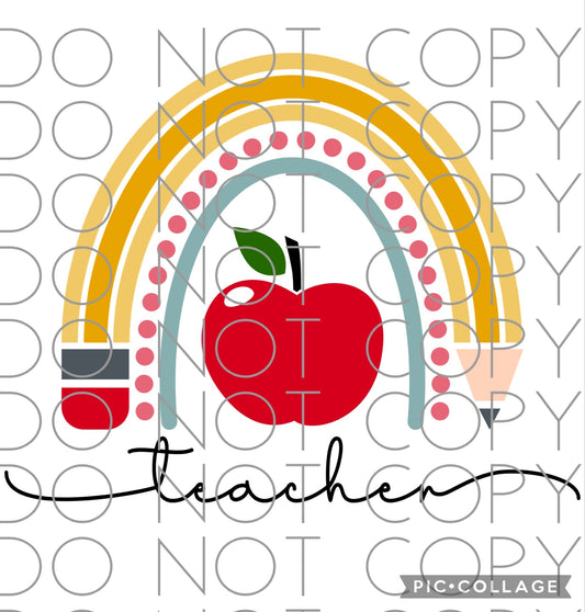 Teacher with Pencil Rainbow and Apple (Sublimation)