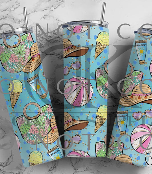 Beachy with balls and hats (Sublimation Tumbler Wrap)