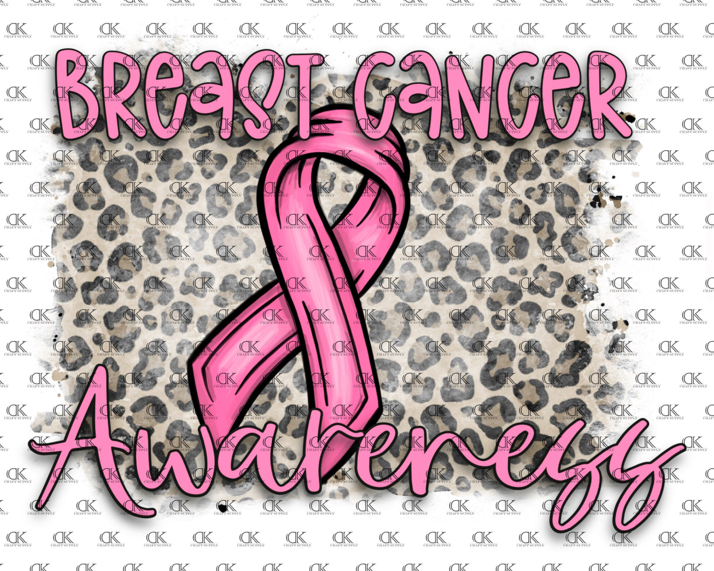 Breast Cancer Awareness with ribbon and leopard background(Sublimation)