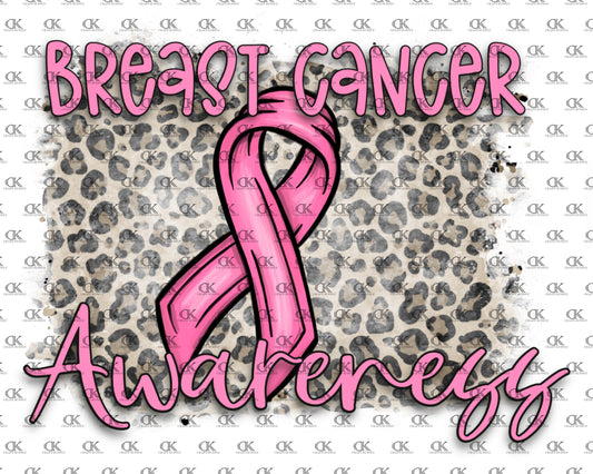 Breast Cancer Awareness with ribbon and leopard background(Sublimation)