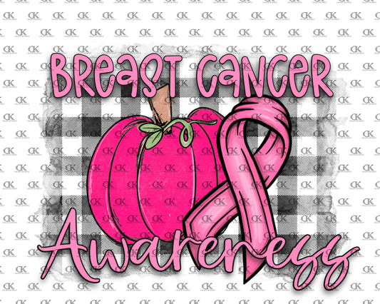 Breast Cancer Awareness with pumpkin, ribbon and plaid background(Sublimation)