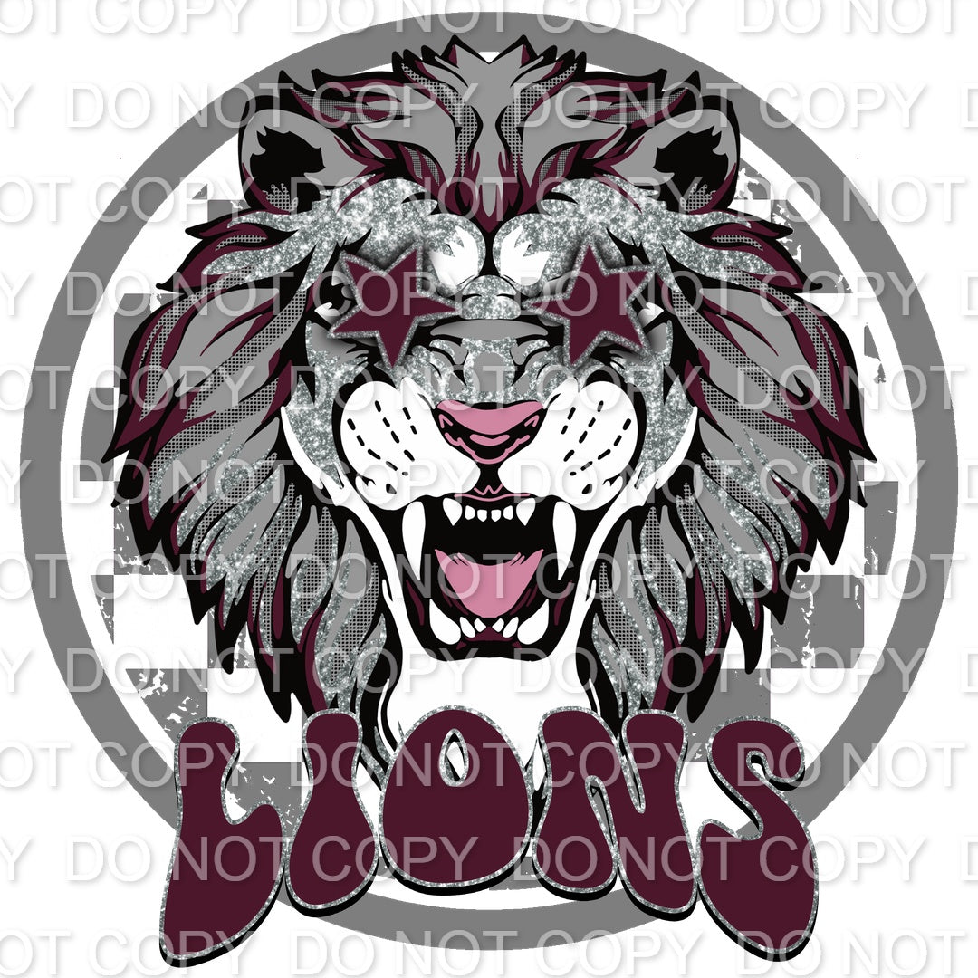 Grey Maroon Lions Preppy Mascot Checkered(Direct To Film)