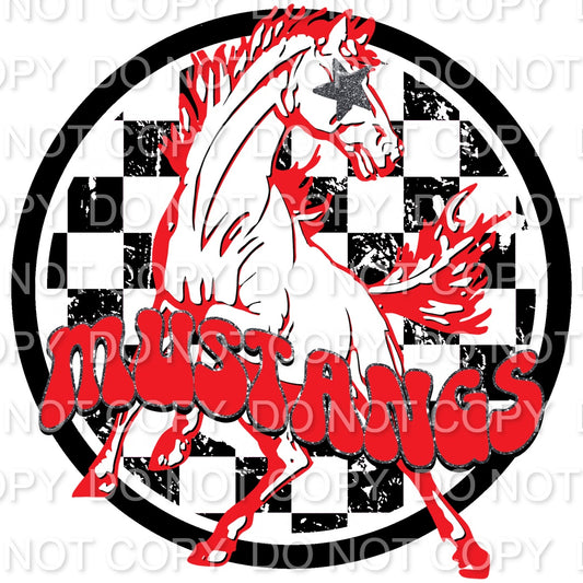 Black & Red Prancing Mustang Preppy Mascot Checkered(Direct To Film)