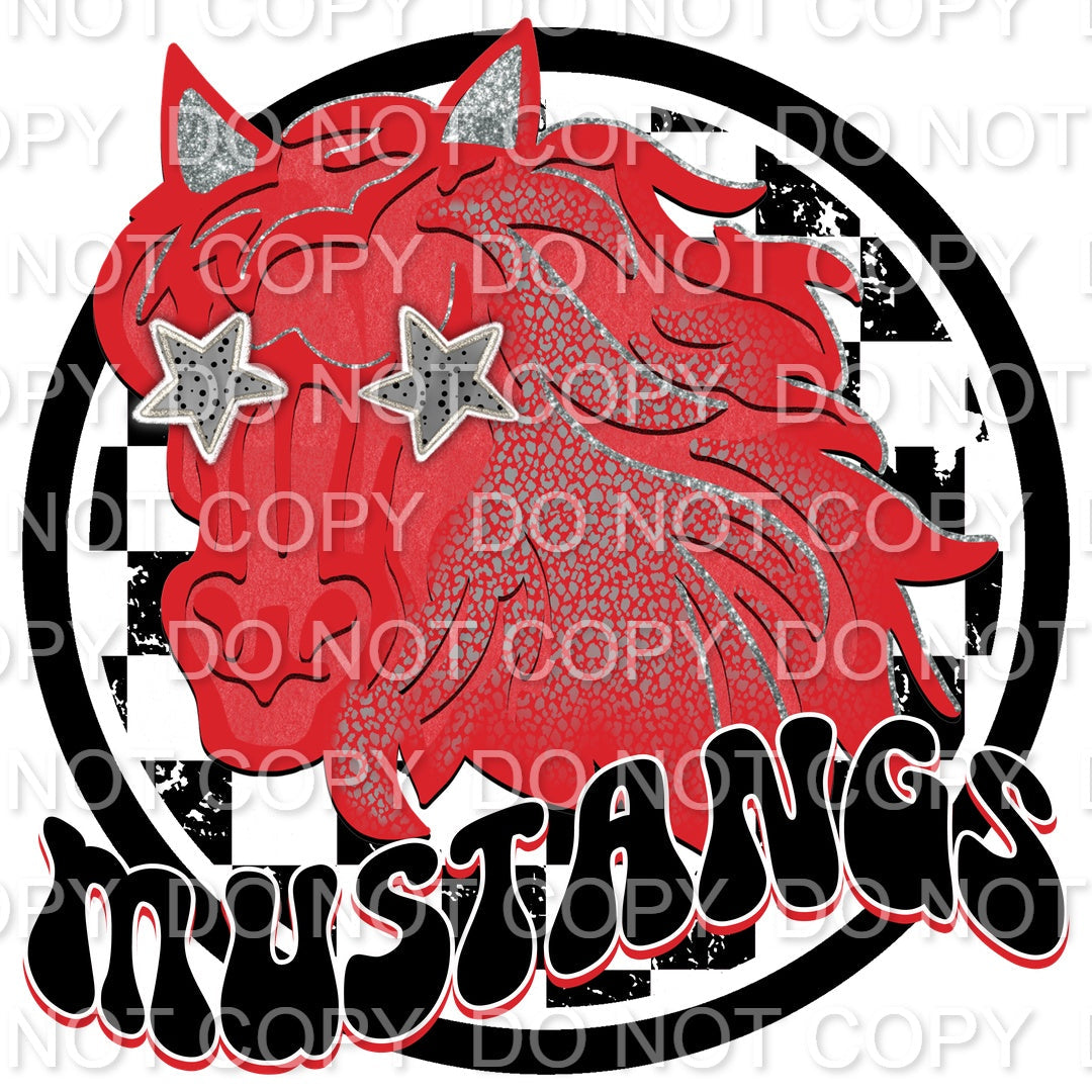 Black & Red Mustang Preppy Mascot Checkered(Sublimation)