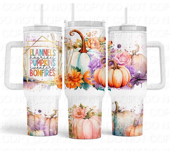 Fall Things with Pastel Pumpkins (40 oz Quencher only) (Sublimation Tumbler Wrap)