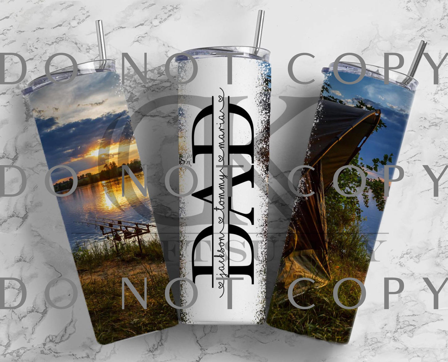 Fishing Scenery Split with Name (Sublimation Tumbler Wrap)