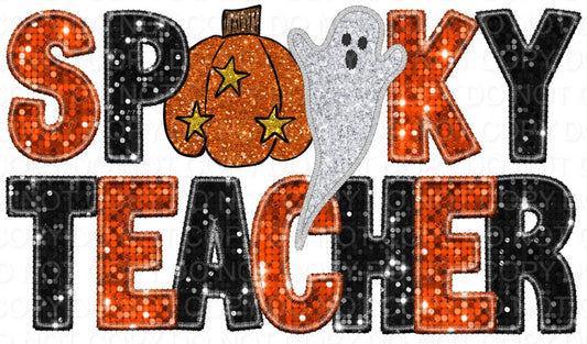 Spooky Teacher Faux Sequin and Embroidery (Direct To Film)